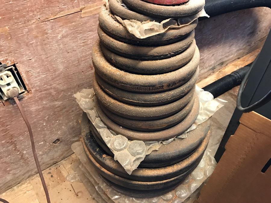 Vintage Weight Lifting Bench Press Machine With Stack Of YORK Weights (Special Safety Design - Use Without Spotter) Sold Unassembled [Photo 11]