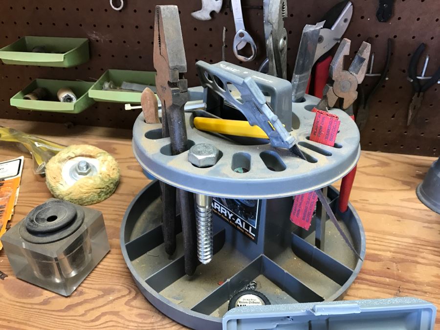 Various Tools Shown On Counter And Wall Including Wiss Shears, Hammers, Screwdrivers, Bolt Cutters, Wrenches And More [Photo 5]