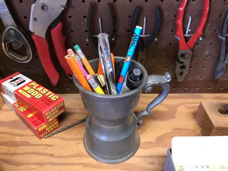 Various Tools Shown On Counter And Wall Including Wiss Shears, Hammers, Screwdrivers, Bolt Cutters, Wrenches And More [Photo 10]