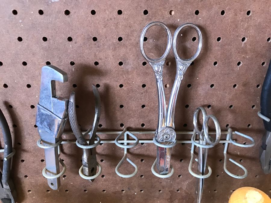 Various Tools Shown On Counter And Wall Including Wiss Shears, Hammers, Screwdrivers, Bolt Cutters, Wrenches And More [Photo 12]