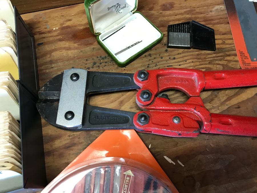 Various Tools Shown On Counter And Wall Including Wiss Shears, Hammers, Screwdrivers, Bolt Cutters, Wrenches And More [Photo 23]