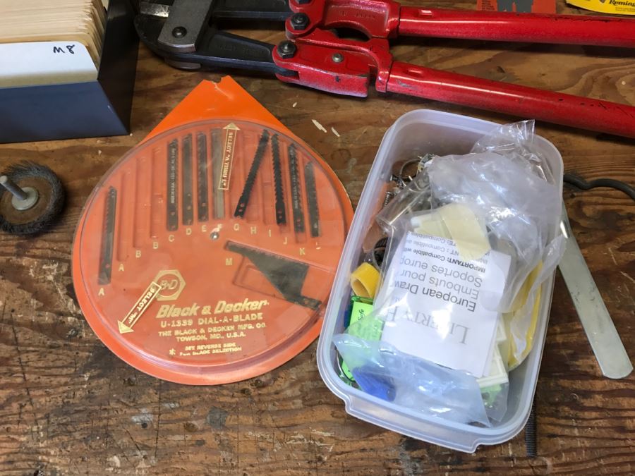 Various Tools Shown On Counter And Wall Including Wiss Shears, Hammers, Screwdrivers, Bolt Cutters, Wrenches And More [Photo 21]