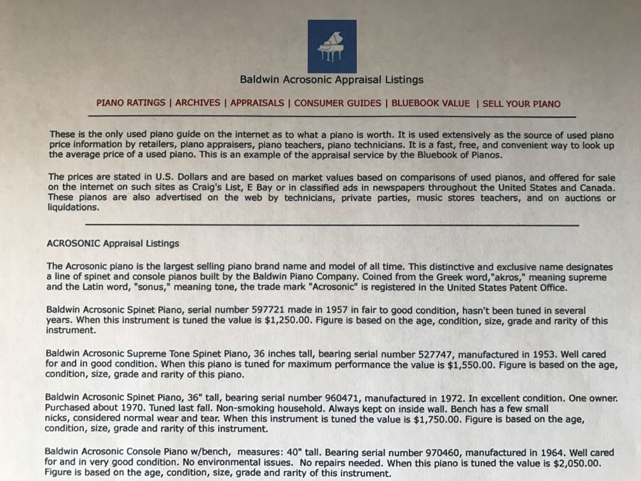 Top Of The Line Baldwin Acrosonic Spinet Piano With Stunning Needlepoint Bench Appraised At $1,489 [Photo 19]