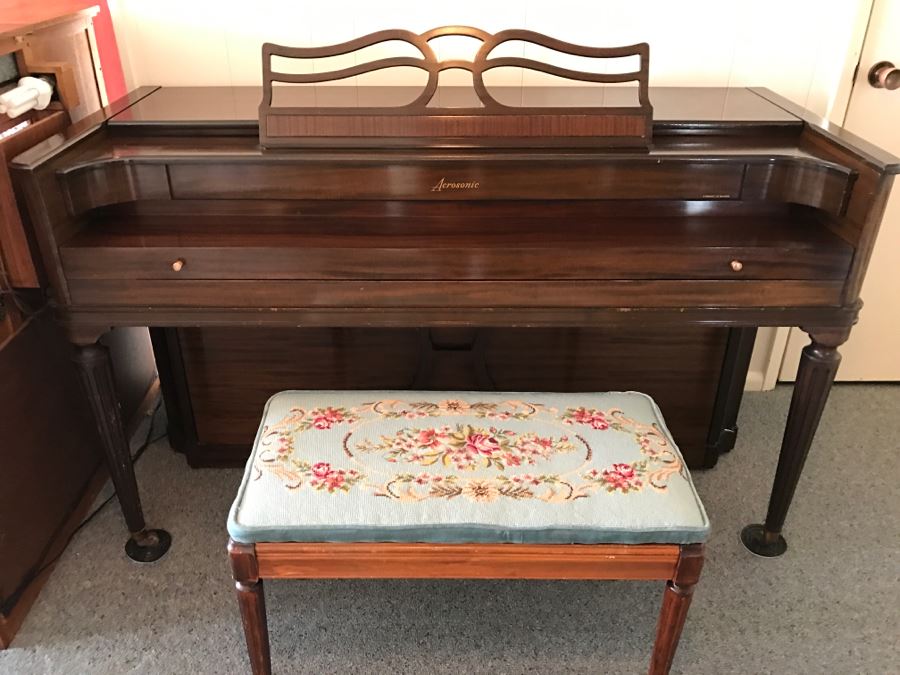 Top Of The Line Baldwin Acrosonic Spinet Piano With Stunning Needlepoint Bench Appraised At $1,489 [Photo 7]