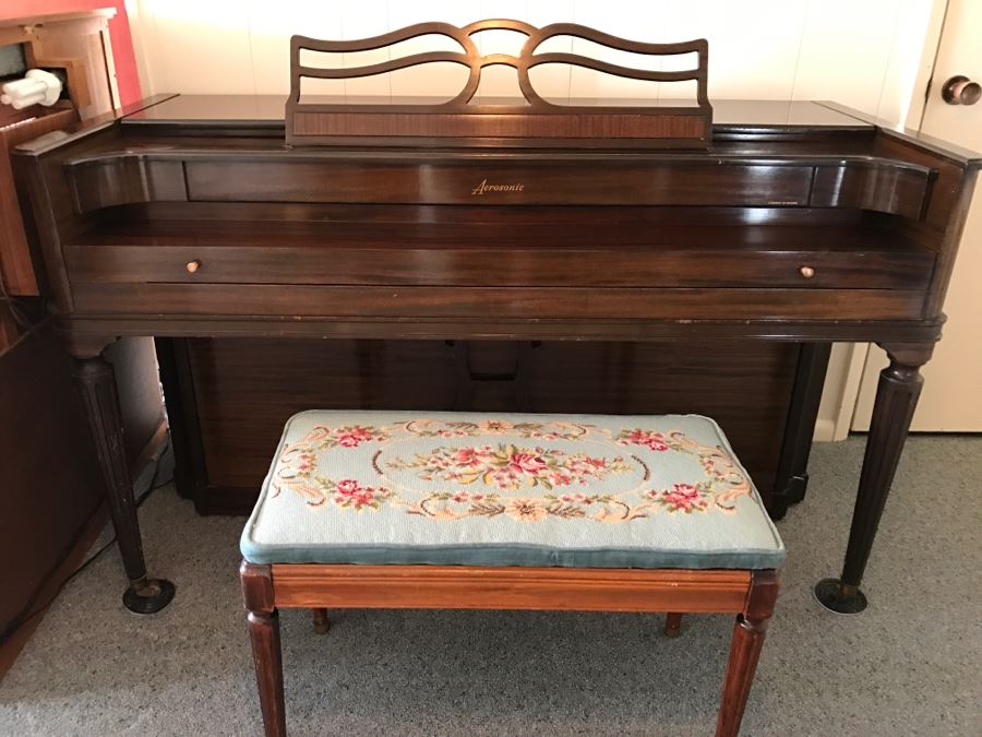 Top Of The Line Baldwin Acrosonic Spinet Piano With Stunning Needlepoint Bench Appraised At $1,489 [Photo 8]