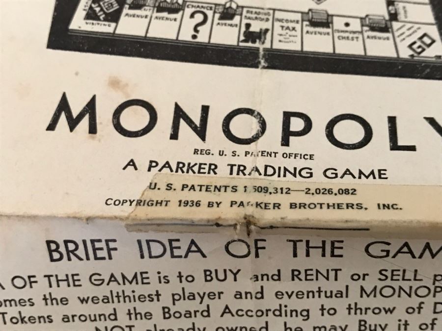 Vintage 1935/1936 Parker Bros Monopoly Board Game With Old Metal Pieces, Money And Cards [Photo 7]