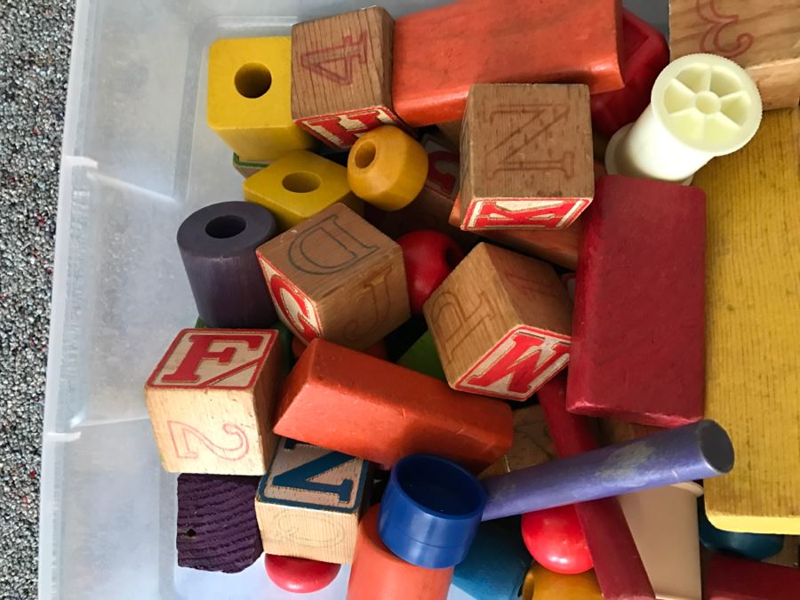 Vintage Bin Of Child Toy Wooden Blocks [Photo 2]