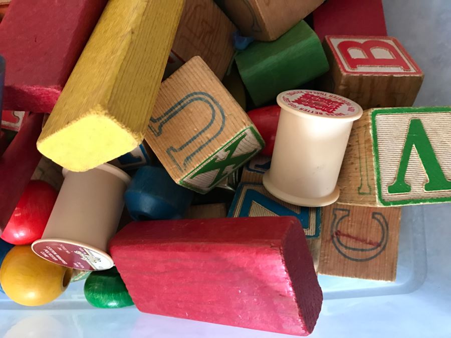 Vintage Bin Of Child Toy Wooden Blocks [Photo 6]