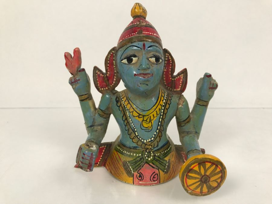 Small Hand Painted Wooden Statue From India
