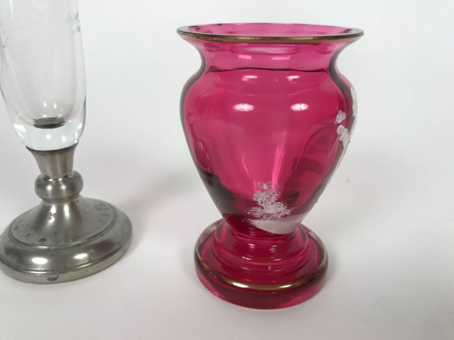 Small Victorian Vase And Pewter And Etched Glass Vase [Photo 6]