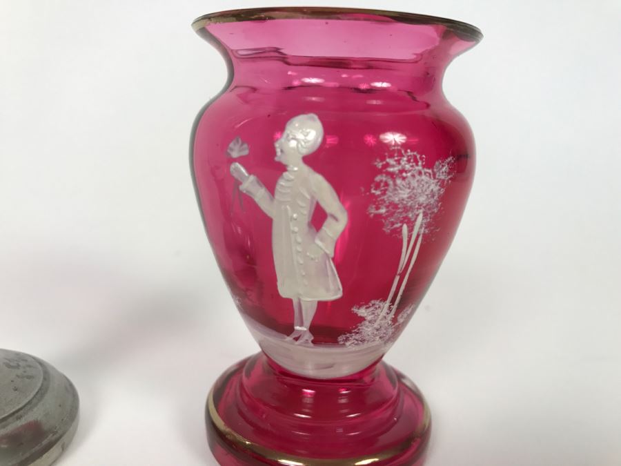 Small Victorian Vase And Pewter And Etched Glass Vase [Photo 4]