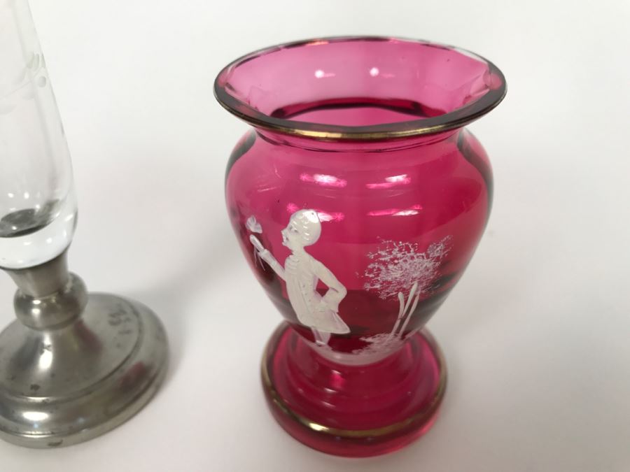 Small Victorian Vase And Pewter And Etched Glass Vase [Photo 5]