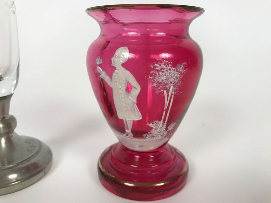 Small Victorian Vase And Pewter And Etched Glass Vase [Photo 3]