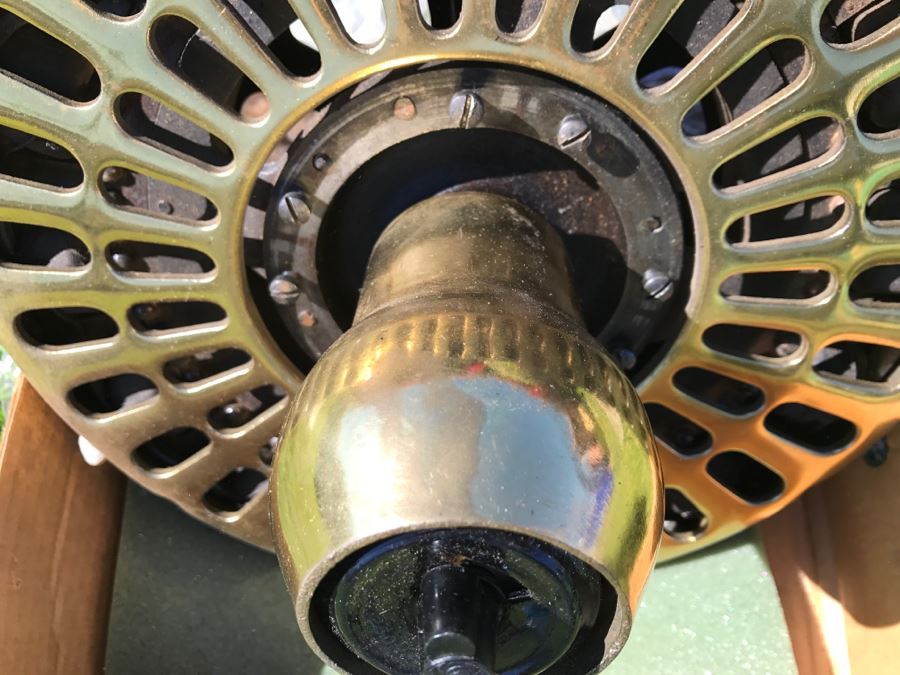 Antique Commercial Grade Mercantile Brass Ceiling Fan Hunter Fan & Motor Co - Very Heavy - Wooden Paddles Have Been Refinished [Photo 9]