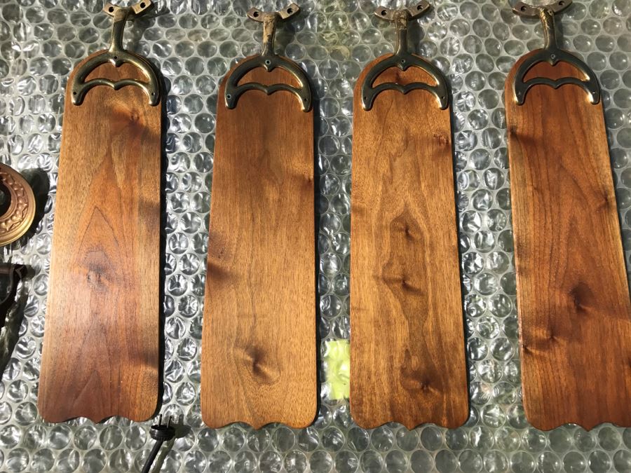 Antique Commercial Grade Mercantile Brass Ceiling Fan Hunter Fan & Motor Co - Very Heavy - Wooden Paddles Have Been Refinished [Photo 17]