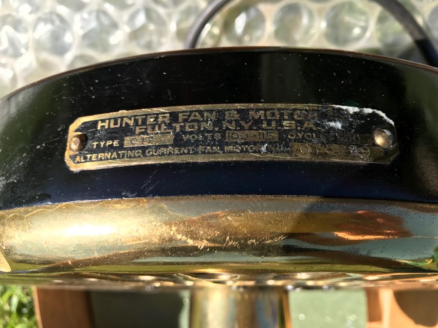 Antique Commercial Grade Mercantile Brass Ceiling Fan Hunter Fan & Motor Co - Very Heavy - Wooden Paddles Have Been Refinished [Photo 2]