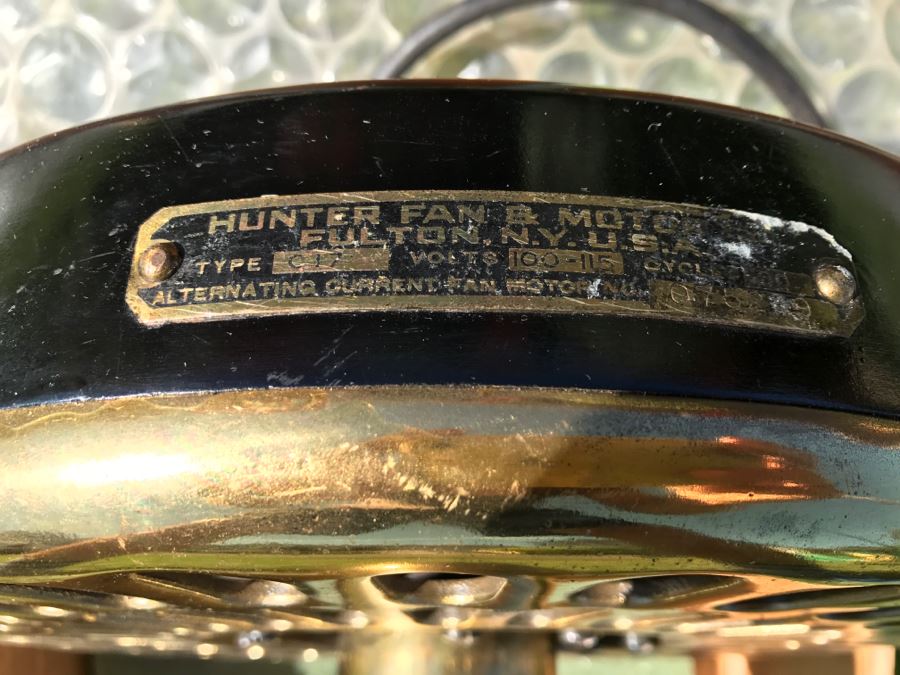 Antique Commercial Grade Mercantile Brass Ceiling Fan Hunter Fan & Motor Co - Very Heavy - Wooden Paddles Have Been Refinished [Photo 6]
