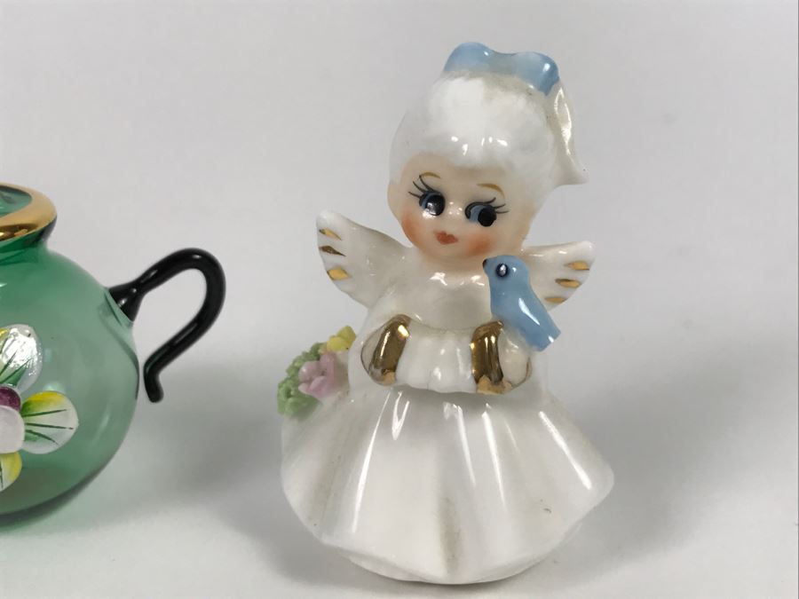 Pair Of Small Figurines And Handpainted Glass Teapot [Photo 7]