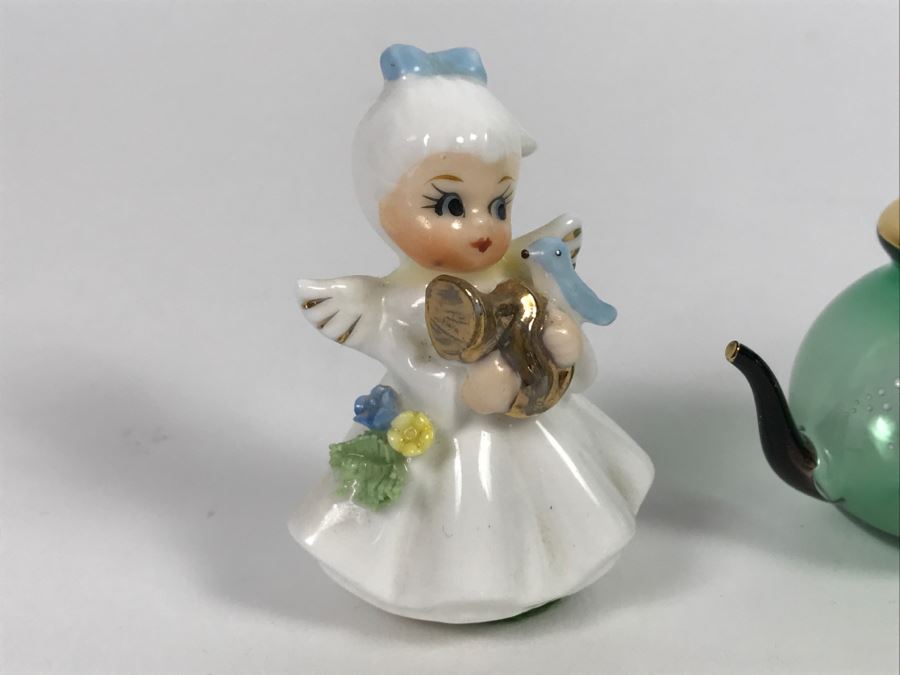 Pair Of Small Figurines And Handpainted Glass Teapot [Photo 6]