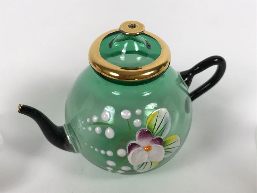 Pair Of Small Figurines And Handpainted Glass Teapot [Photo 5]