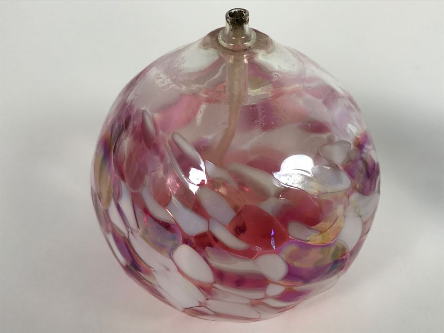 Signed Blue Art Glass Sculpture And California Glass Studio Art Glass Oil Lamp [Photo 12]