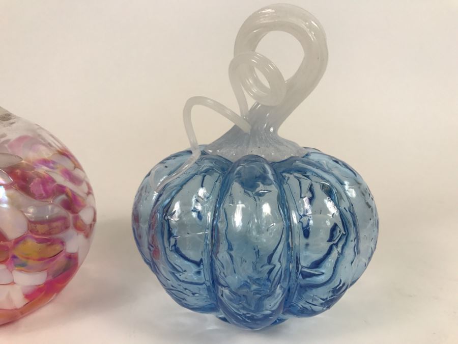 Signed Blue Art Glass Sculpture And California Glass Studio Art Glass Oil Lamp [Photo 3]