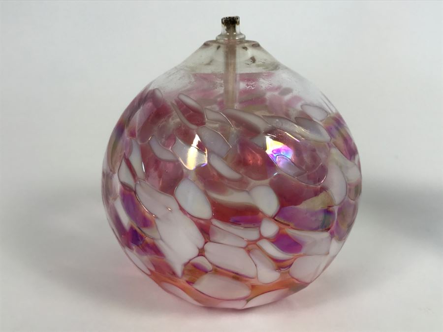 Signed Blue Art Glass Sculpture And California Glass Studio Art Glass Oil Lamp [Photo 11]