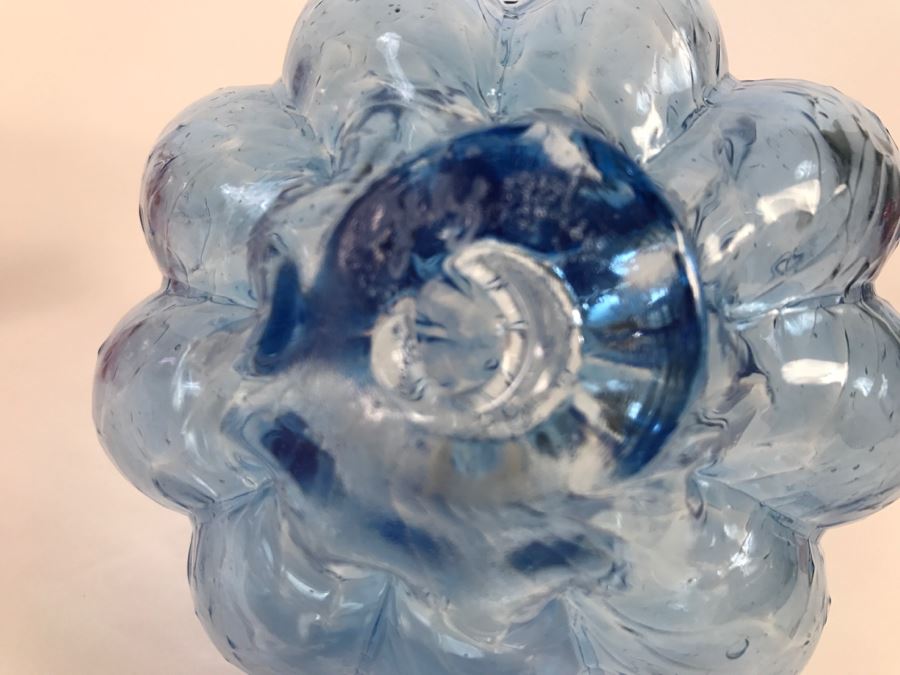 Signed Blue Art Glass Sculpture And California Glass Studio Art Glass Oil Lamp [Photo 8]