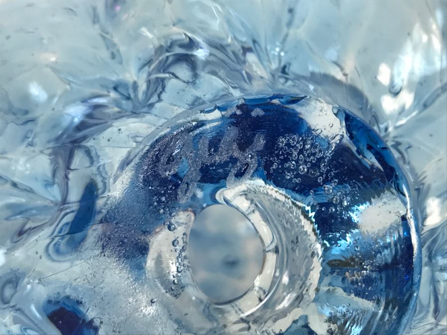 Signed Blue Art Glass Sculpture And California Glass Studio Art Glass Oil Lamp [Photo 10]