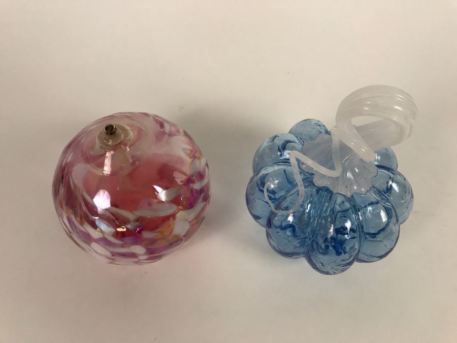 Signed Blue Art Glass Sculpture And California Glass Studio Art Glass Oil Lamp [Photo 5]