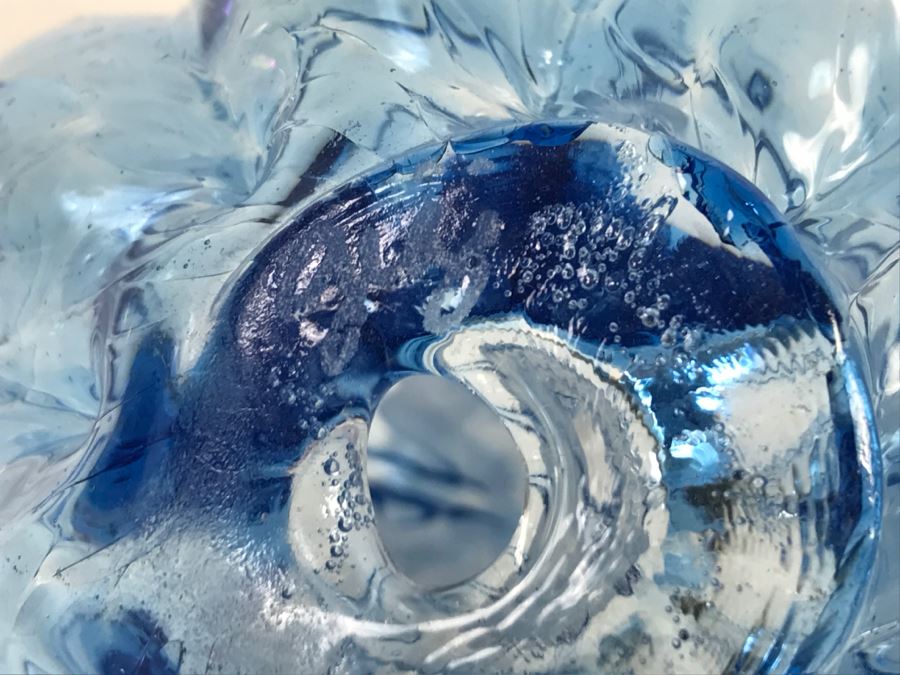Signed Blue Art Glass Sculpture And California Glass Studio Art Glass Oil Lamp [Photo 9]