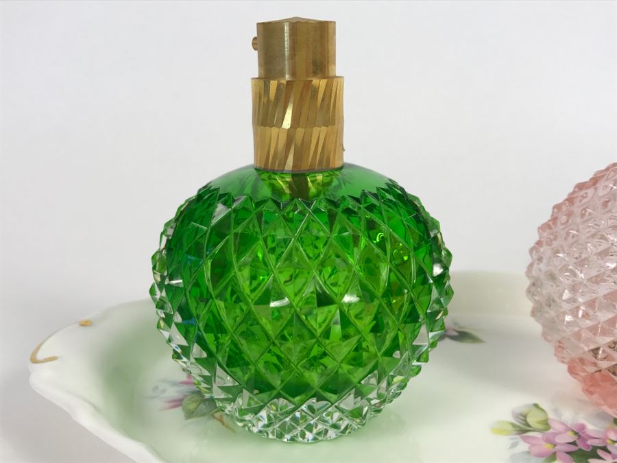 Pair Of Glass Perfume Bottles And Royal Albert Bone China Tray [Photo 5]