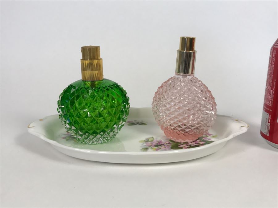 Pair Of Glass Perfume Bottles And Royal Albert Bone China Tray [Photo 2]