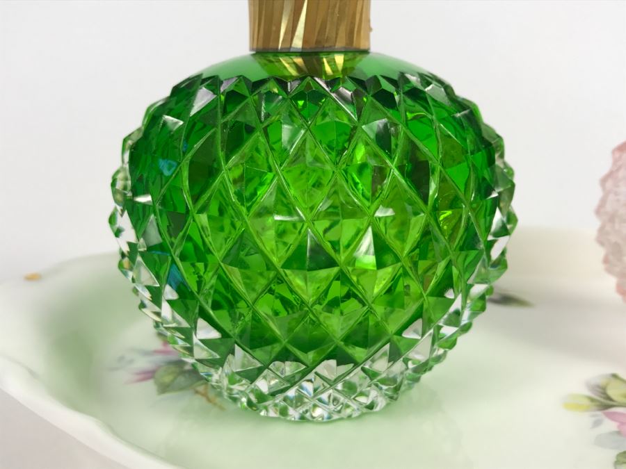 Pair Of Glass Perfume Bottles And Royal Albert Bone China Tray [Photo 6]