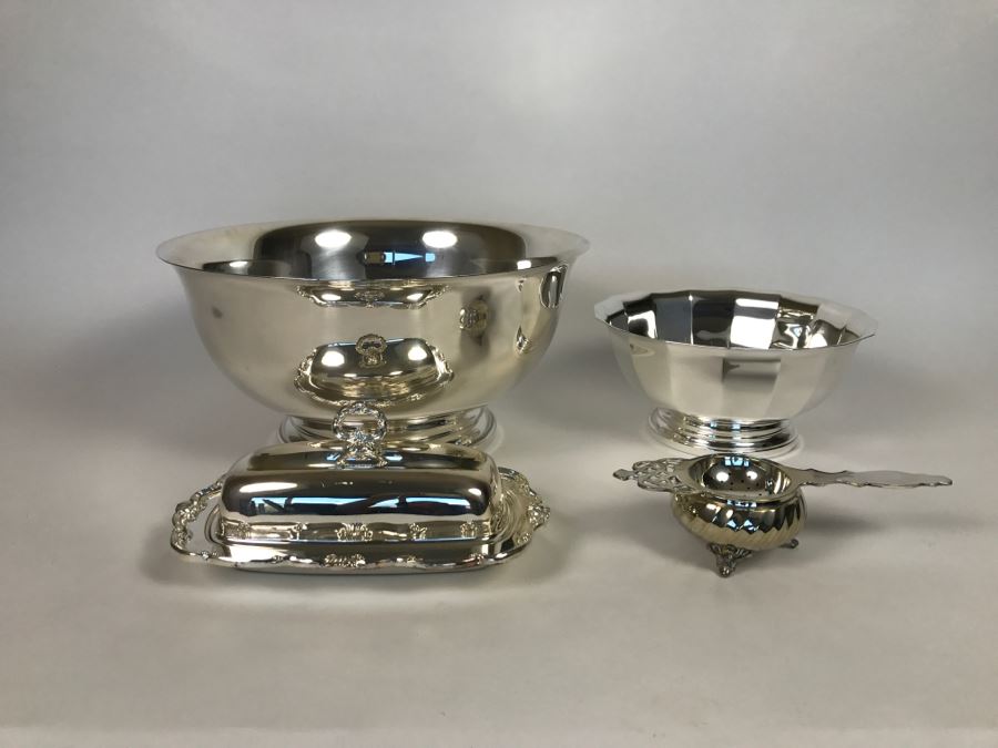 7 Piece Silverplate Lot Includes Several Gorham Bowls And Covered Butter Dish [Photo 1]