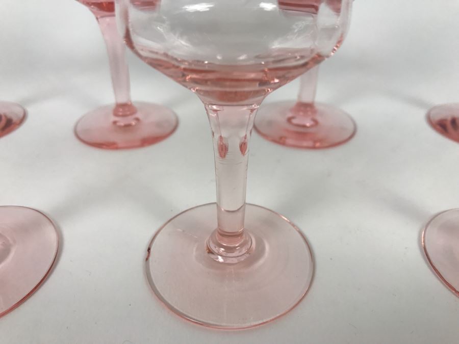 Set Of 7 Pink Depression Stemware Glasses [Photo 5]