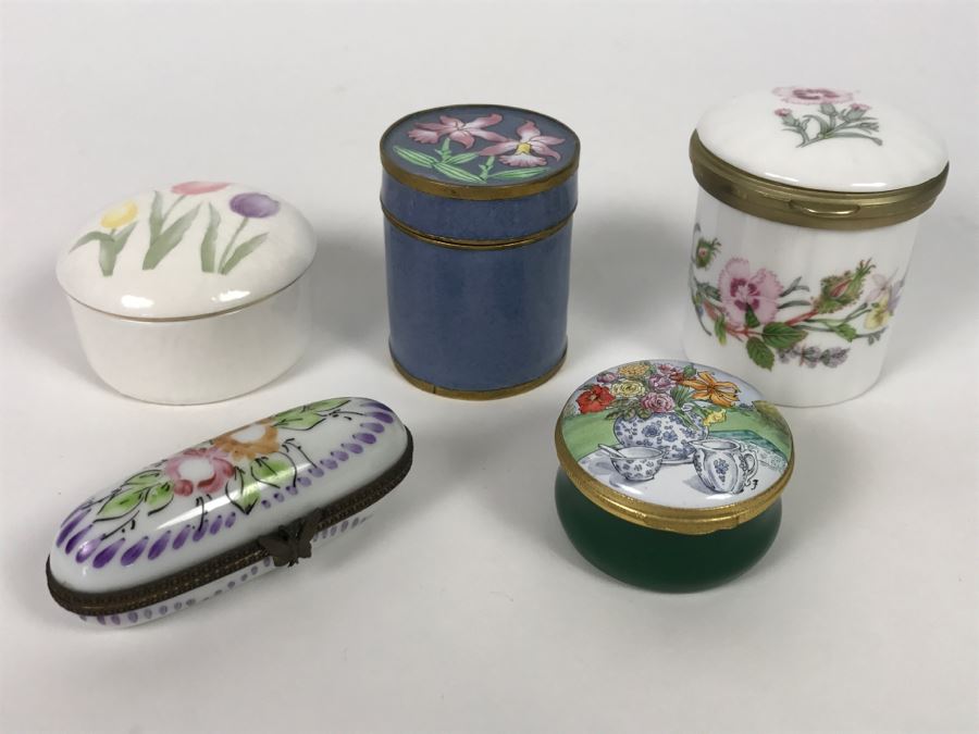 Various Trinket Boxes From Crummles & Co, Aynsley England, France, Cloisonne China