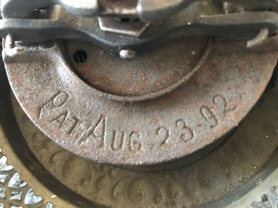 Antique Brass Parlor Hanging Lamp With Crystals Missing Glass Shade Patented 1892 - Has Been Electrified - As Found [Photo 14]