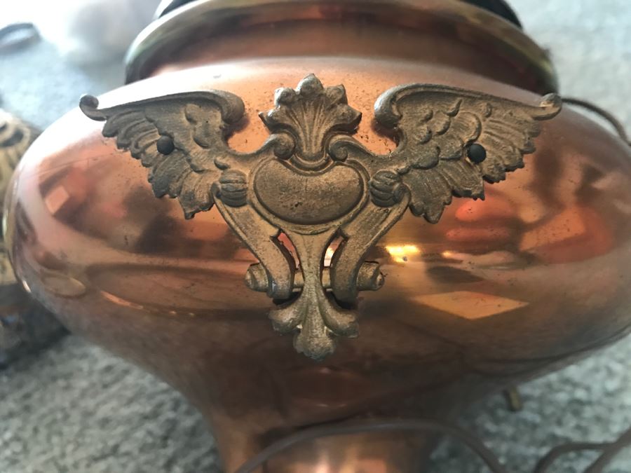 Antique Brass Parlor Hanging Lamp With Crystals Missing Glass Shade Patented 1892 - Has Been Electrified - As Found [Photo 3]