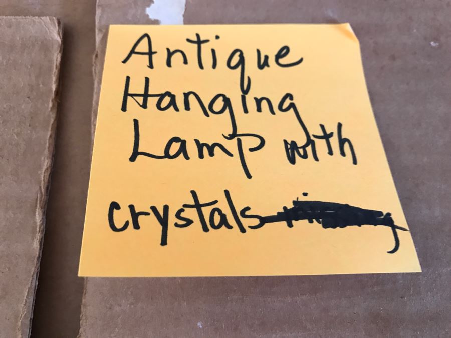 Antique Brass Parlor Hanging Lamp With Crystals Missing Glass Shade Patented 1892 - Has Been Electrified - As Found [Photo 17]