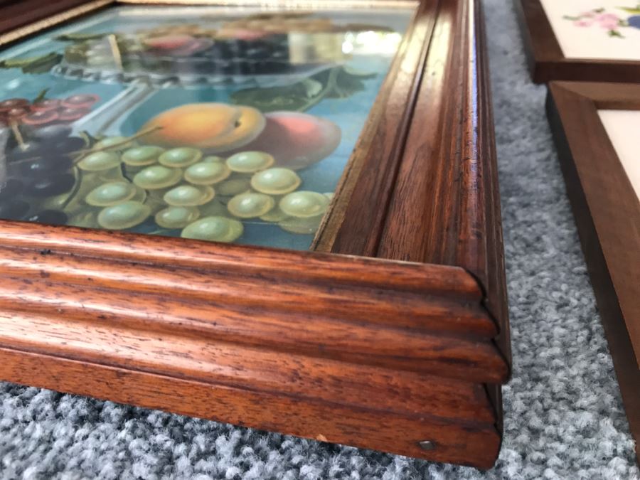 Pair Of Teak Framed Needlepoint Artwork And Nice Frame With Still Life Print [Photo 8]