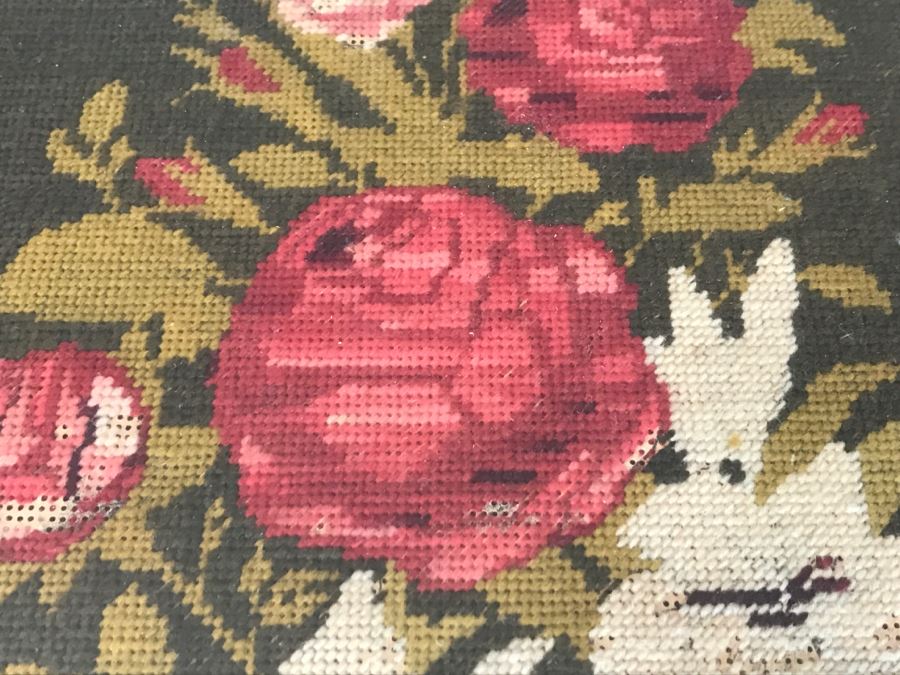 Vintage Floral Needlepoint In Nice Vintage Frame [Photo 5]