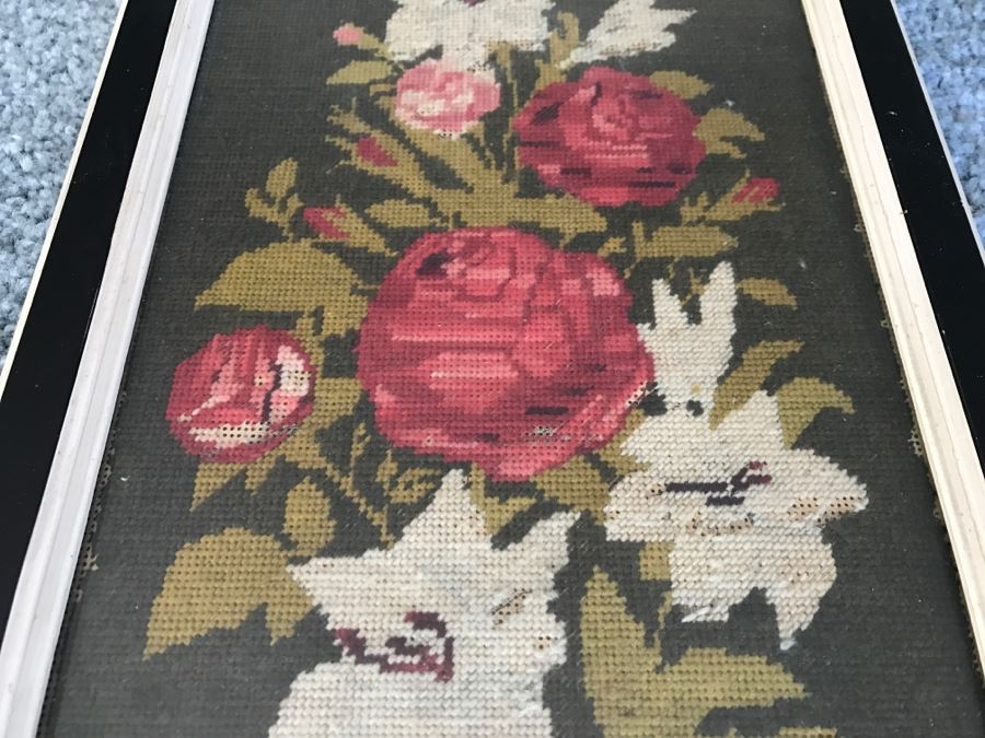 Vintage Floral Needlepoint In Nice Vintage Frame [Photo 4]
