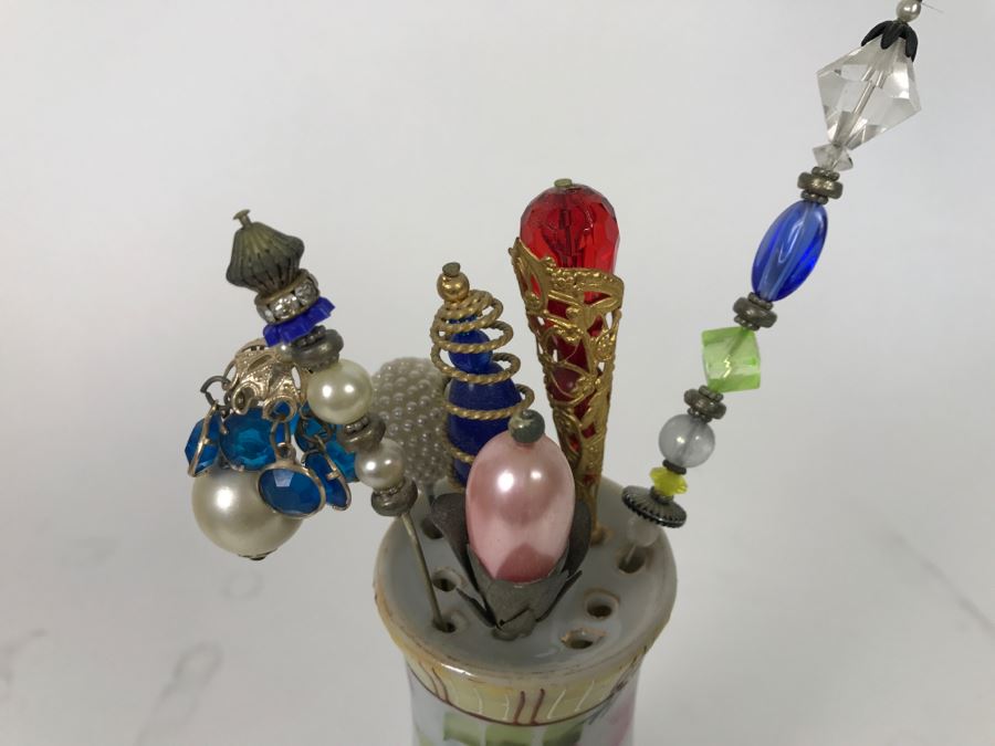 Hand Painted Japan Pin Holder With Victorian Style Hat Pins [Photo 5]