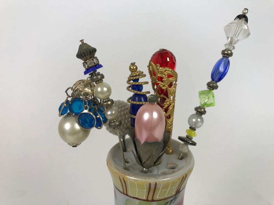 Hand Painted Japan Pin Holder With Victorian Style Hat Pins [Photo 4]