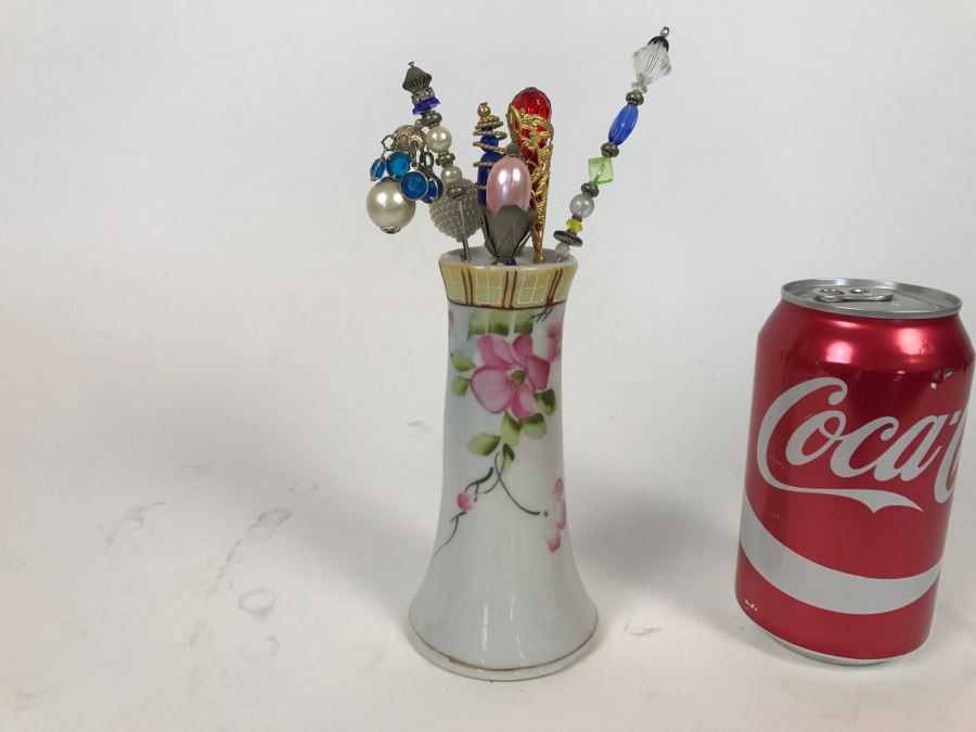 Hand Painted Japan Pin Holder With Victorian Style Hat Pins [Photo 2]