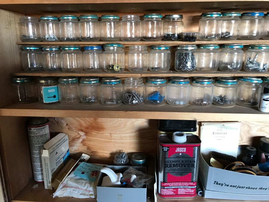 Workshop Lot With Jars Of Hardware, Nails And Various Supplies [Photo 3]