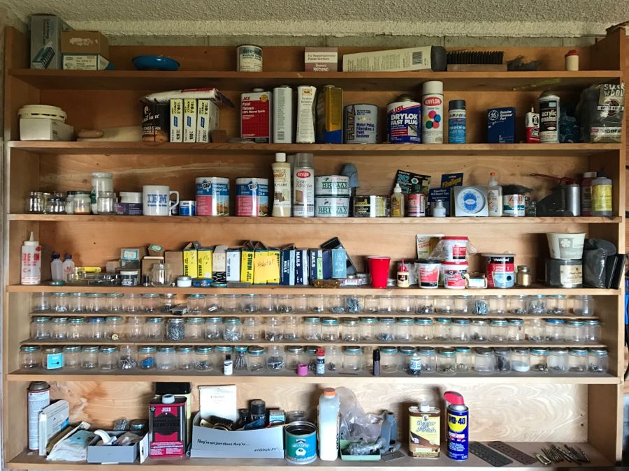 Workshop Lot With Jars Of Hardware, Nails And Various Supplies [Photo 2]
