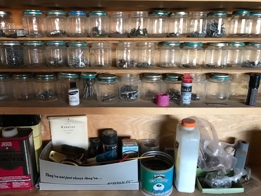 Workshop Lot With Jars Of Hardware, Nails And Various Supplies [Photo 4]