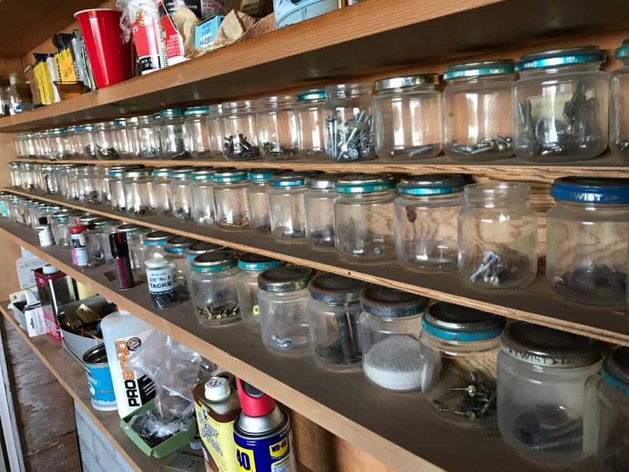 Workshop Lot With Jars Of Hardware, Nails And Various Supplies [Photo 8]